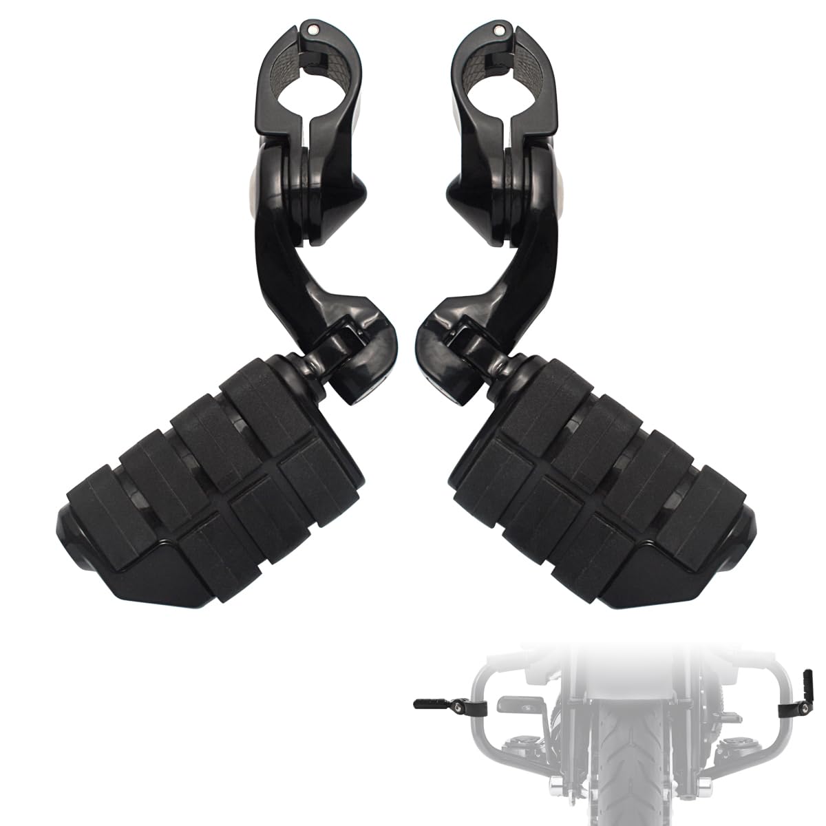 FOVPLUE front-mounted pegs on Harley showing compact profile and comfort
