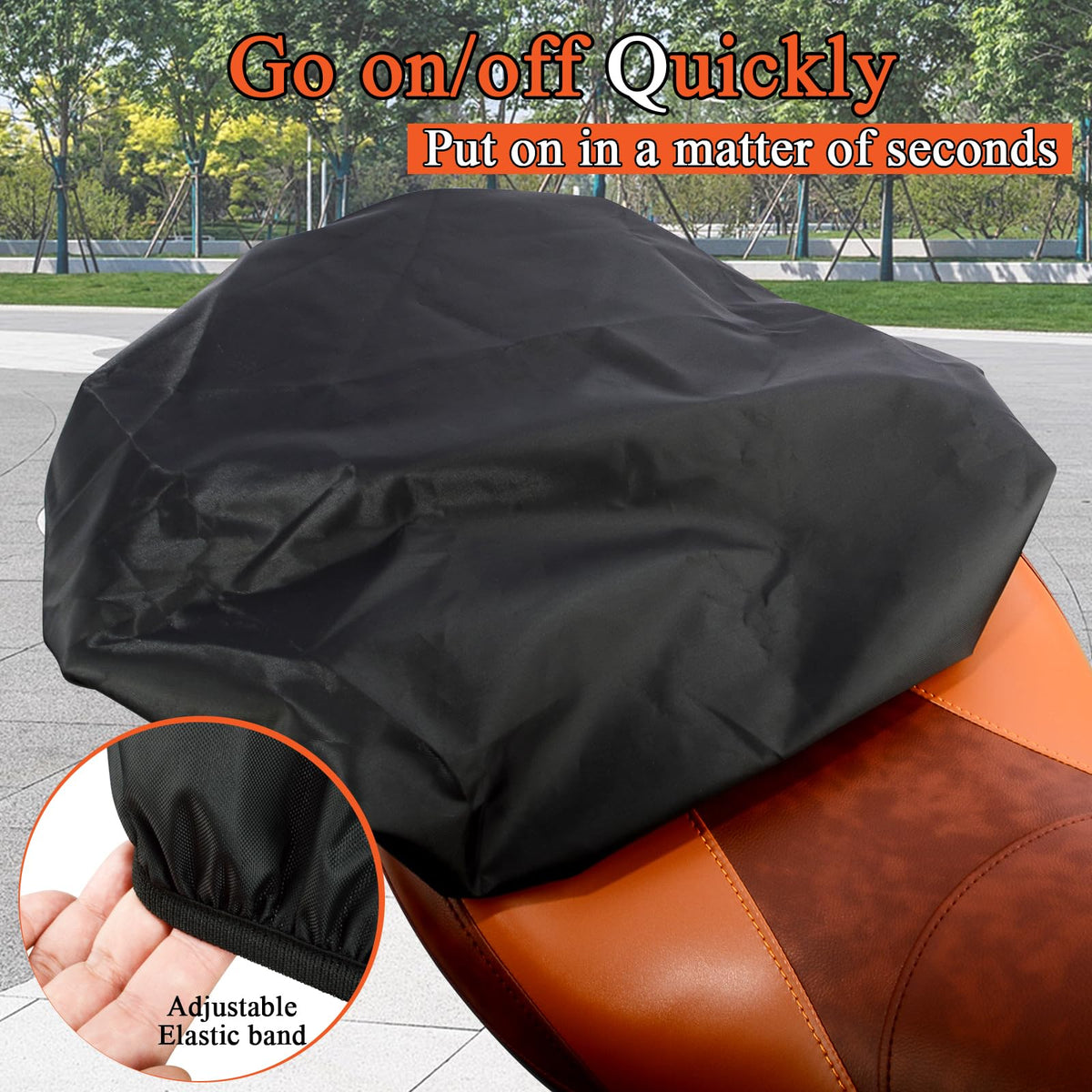 FOVPLUE in use on Harley Electra Glide keeping seat dry in light rain