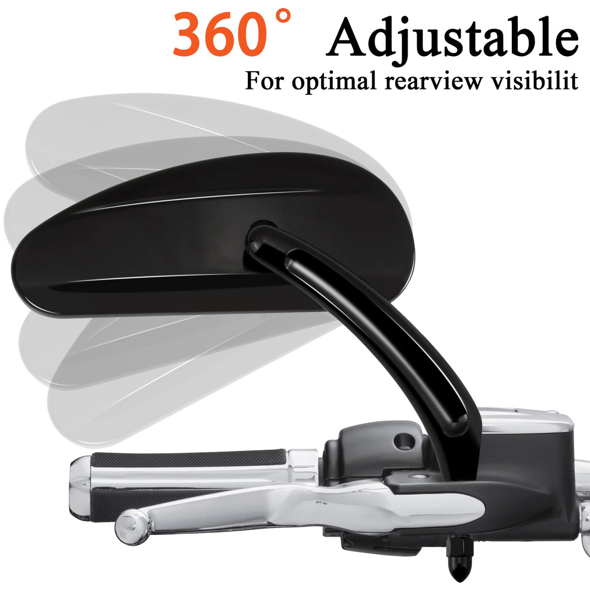 FOVPLUE mirror mounted on Harley handlebar showing streamlined custom appearance