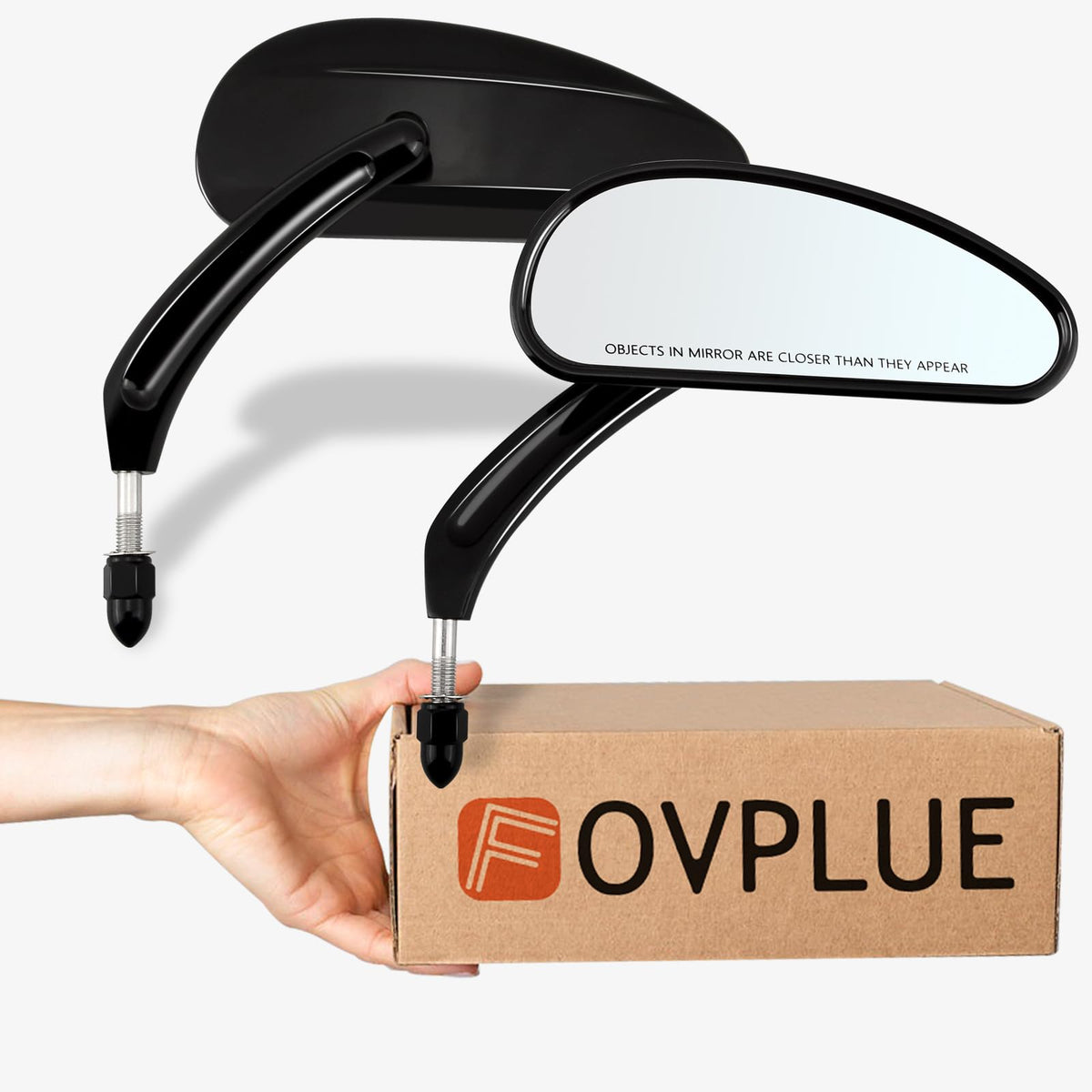 FOVPLUE product box contents with left and right mirrors ready for installation