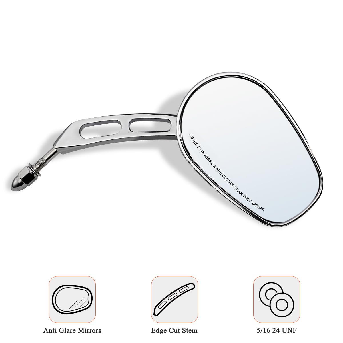 FOVPLUE right mirror installed on bike showing ergonomic positioning and stability