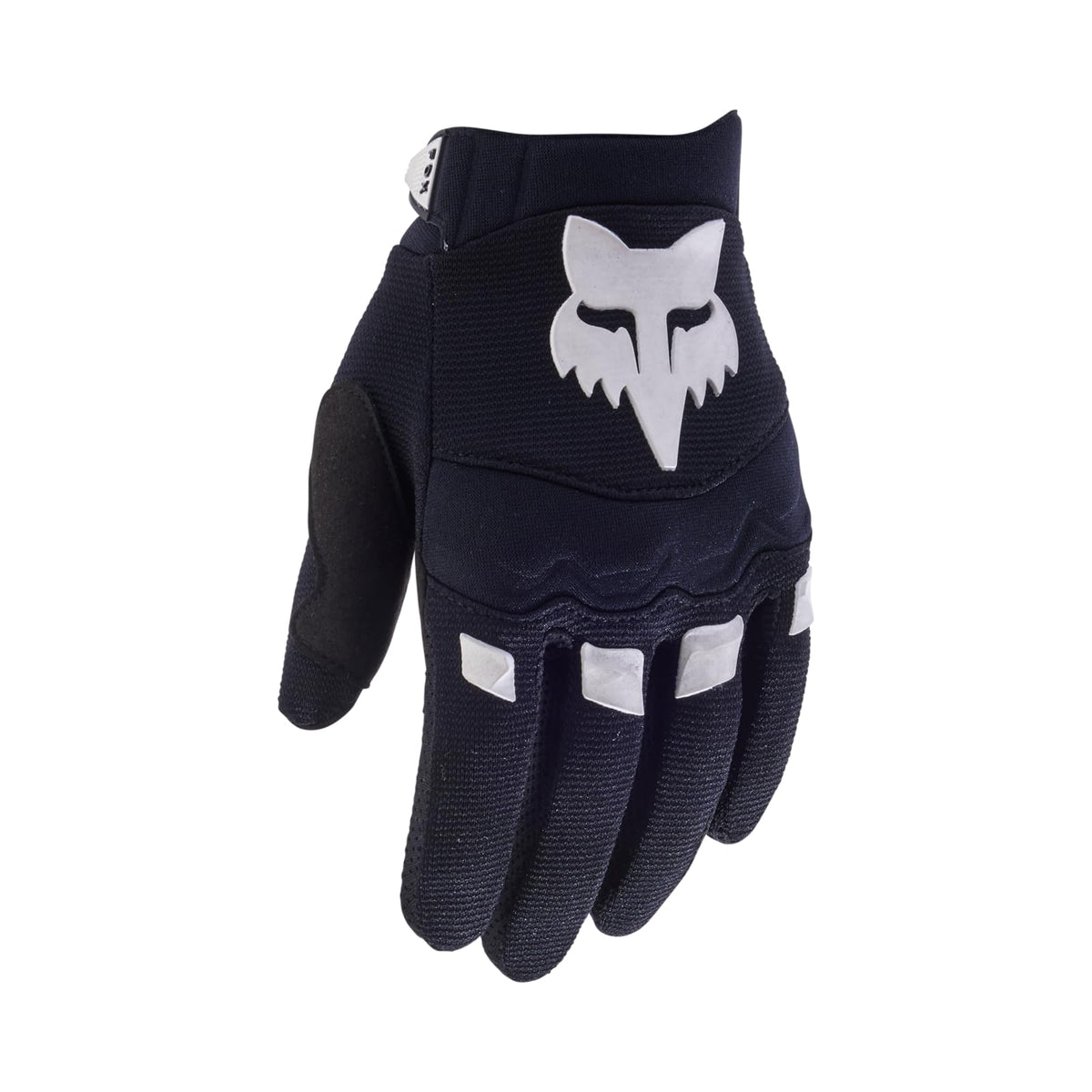 Fox Racing glove front view showing knuckle TPR protection and secure cuff for safety