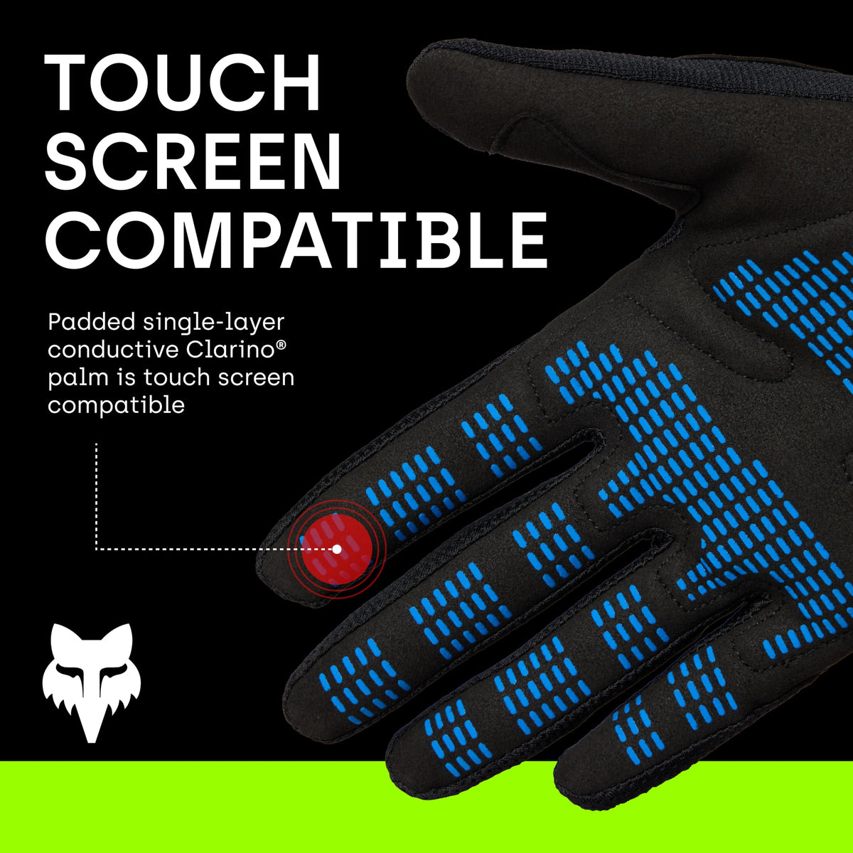 Fox Racing Dirtpaw Clarino palm touchscreen detail for device use