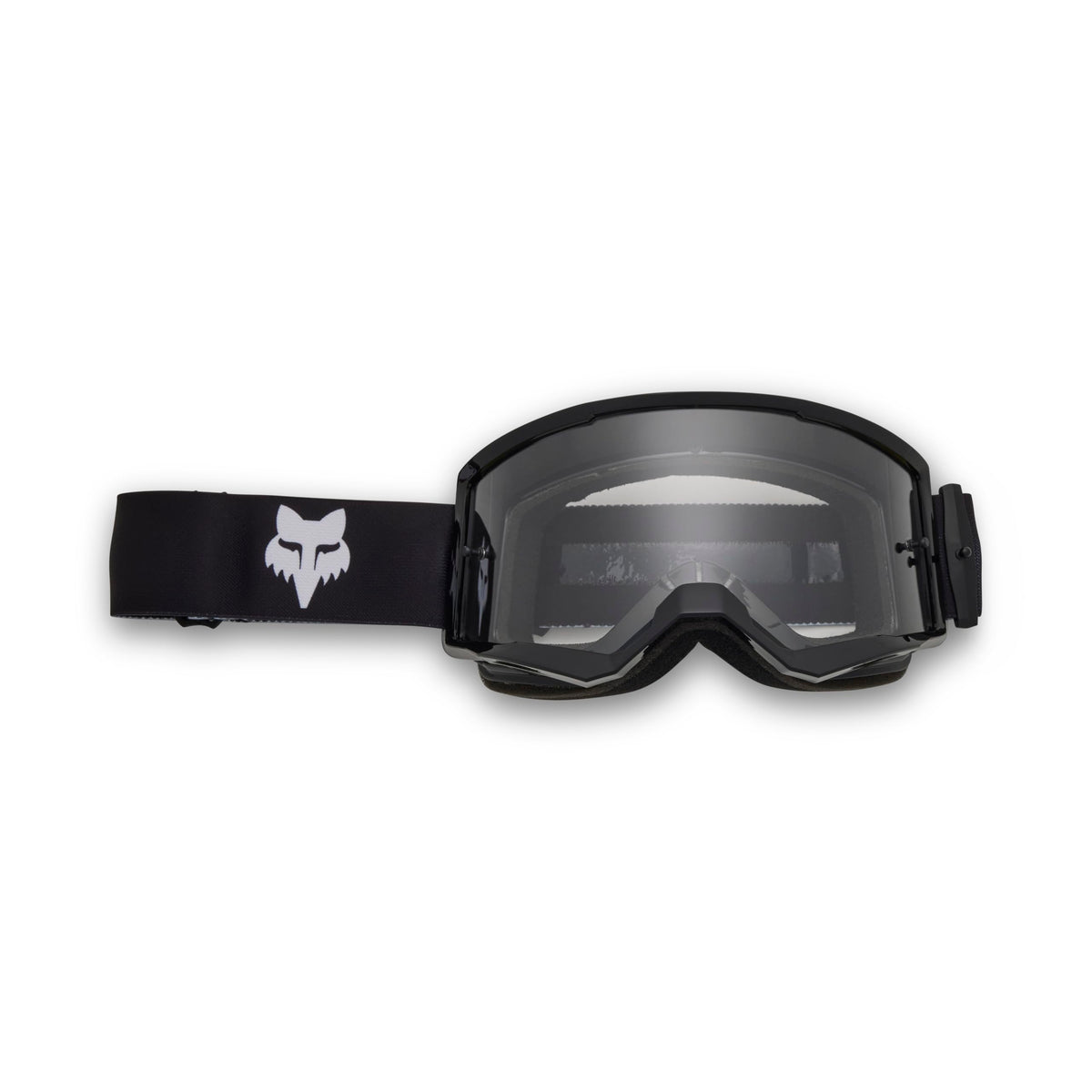 Fox Racing front view of goggles showing wide viewport and clear optics benefit