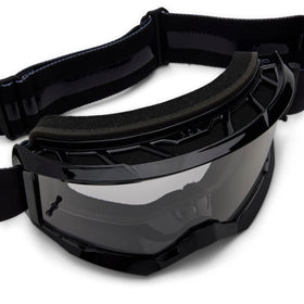 Fox Racing close-up of lexan lens highlighting UV protection and clarity benefit