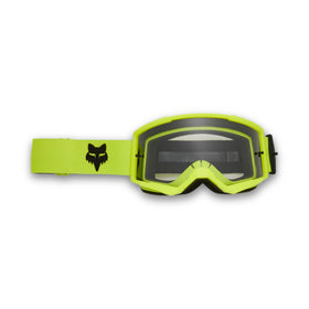 Fox Racing front view of fluorescent yellow goggles showing wide viewport and clear optics