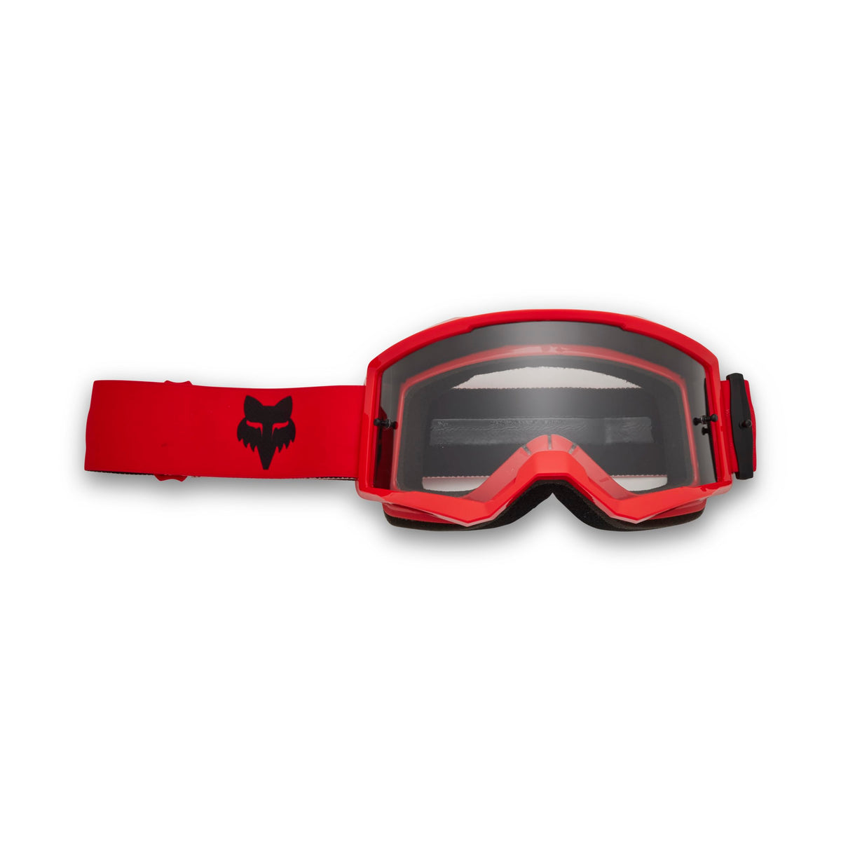 Fox Racing front view showing fluorescent red frame and wide viewport benefit