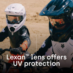 Fox Racing goggles mounted on motocross helmet showing real-world riding setup