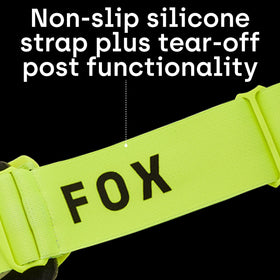 Fox Racing goggles next to a ruler showing one-size fit and scale for compatibility