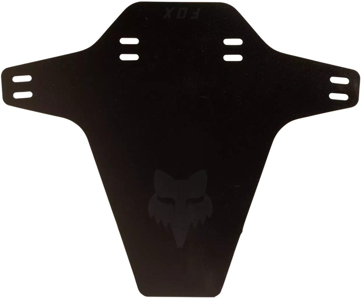 Fox Racing mud guard mounted on fork deflecting spray and keeping gear clean