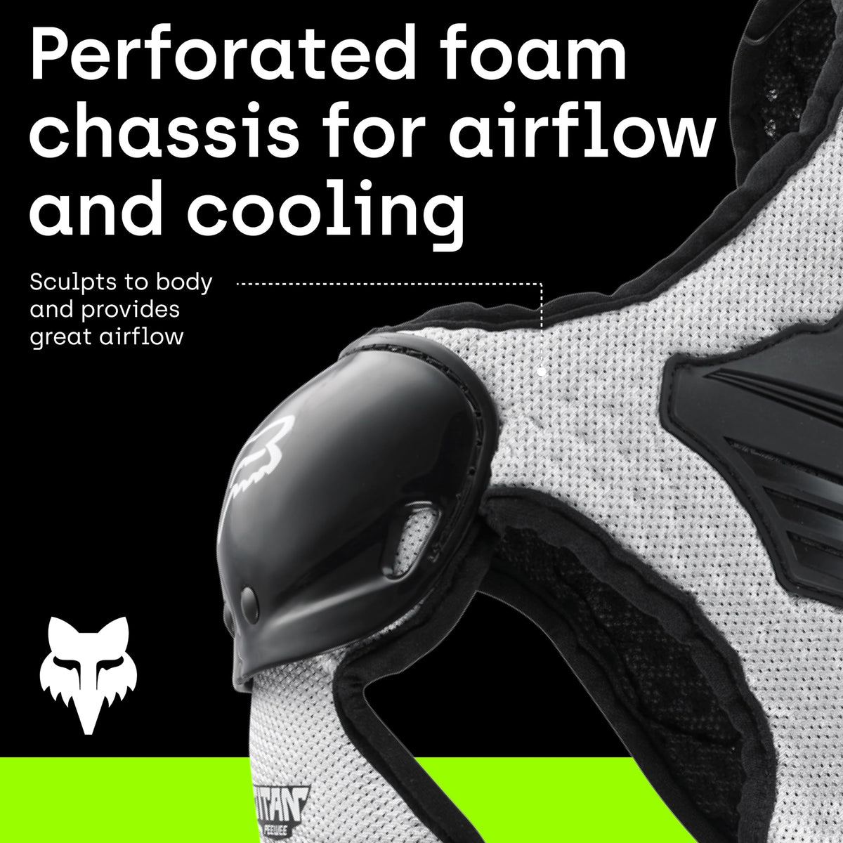 Fox Racing perforated shell close-up promoting airflow benefit