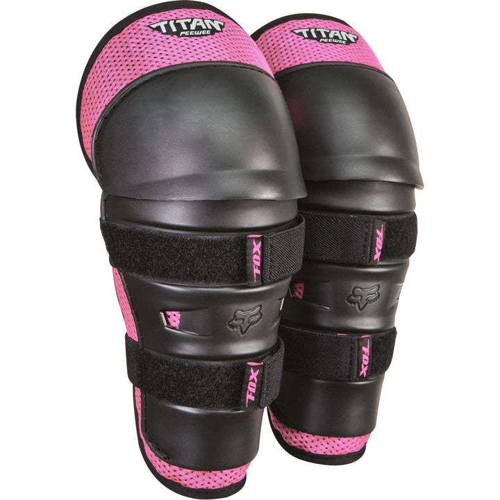 Fox Racing Peewee Titan front view showing hard shell and secure straps for reliable protection