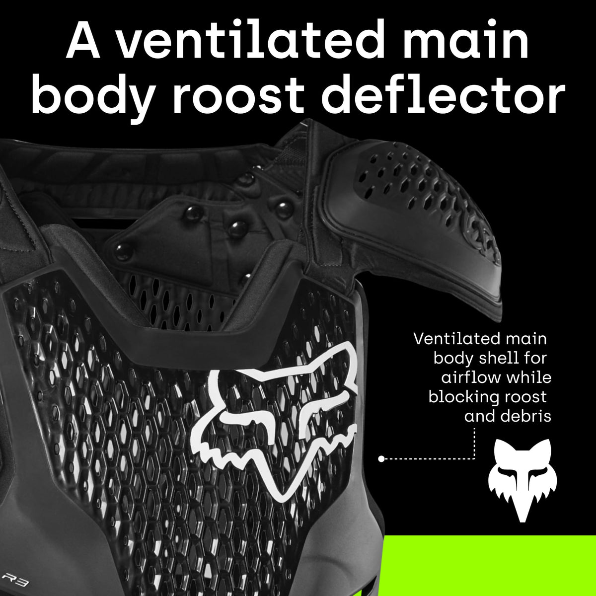 Fox Racing R3 close-up of ventilated shell showing airflow benefit