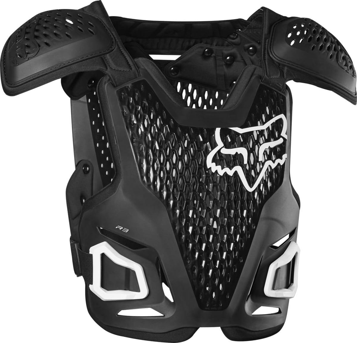 Fox Racing R3 front view showing full chest protection benefit of coverage