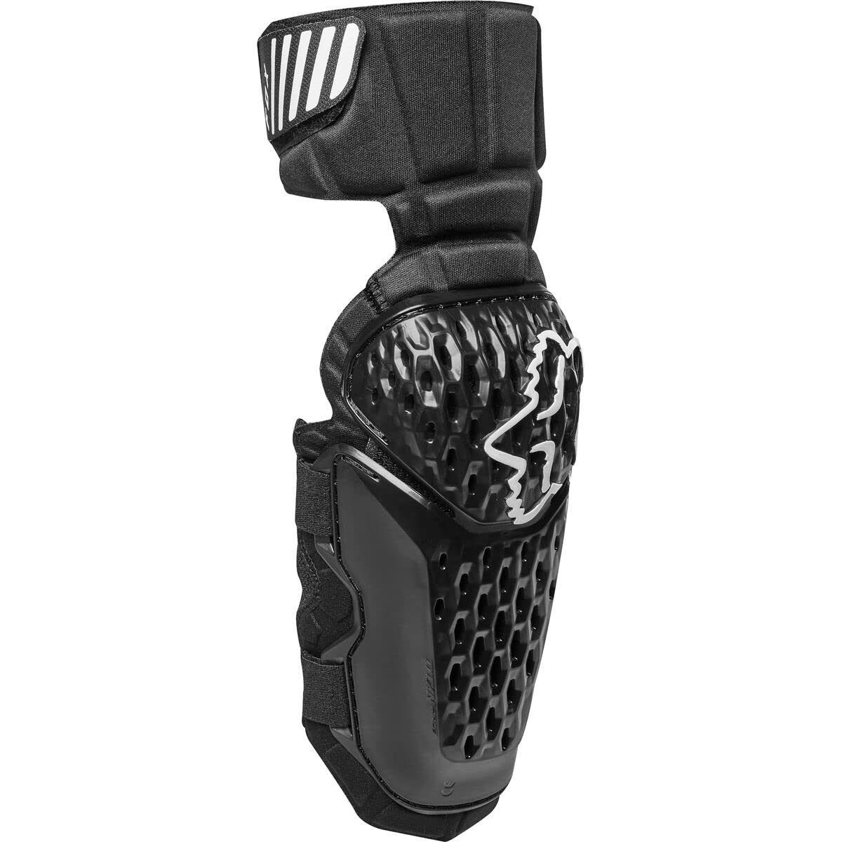 Fox Racing Titan Race elbow pads front view showing full coverage and fit benefit