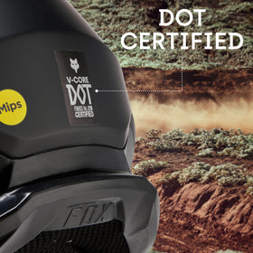 Fox Racing V Core box with DOT label showing certification and included items