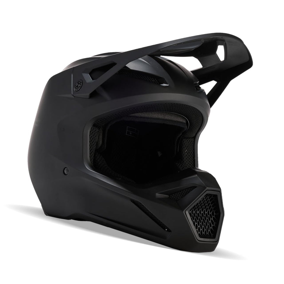 Fox Racing V1 front view matte black showing sleek profile and secure fit