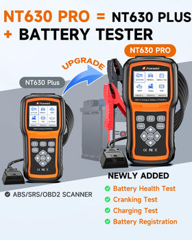 FOXWELL battery tester closeup displaying clamps and clear battery results for fast checks