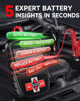 FOXWELL BT100 PRO connected to a car battery giving quick diagnostics