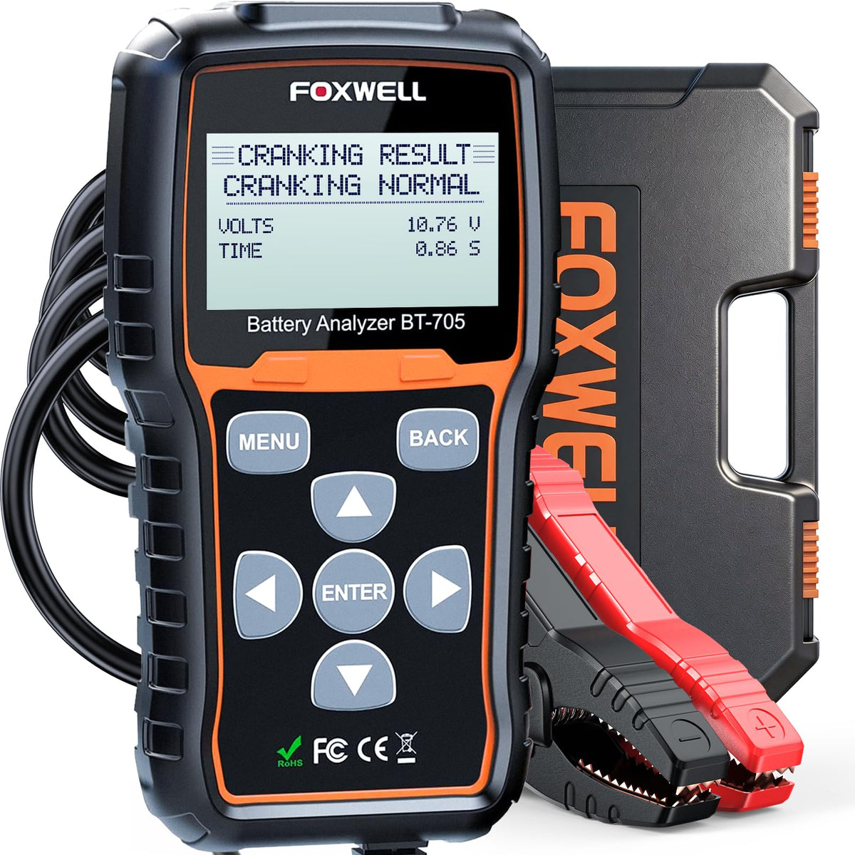 FOXWELL BT705 front display showing clear test results for quick decisions