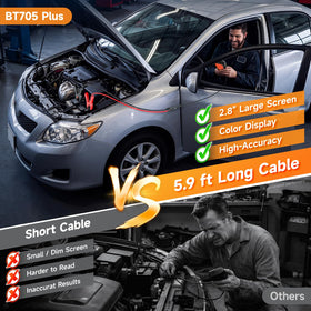 FOXWELL BT705Plus performing a battery load test inside a vehicle for accurate results