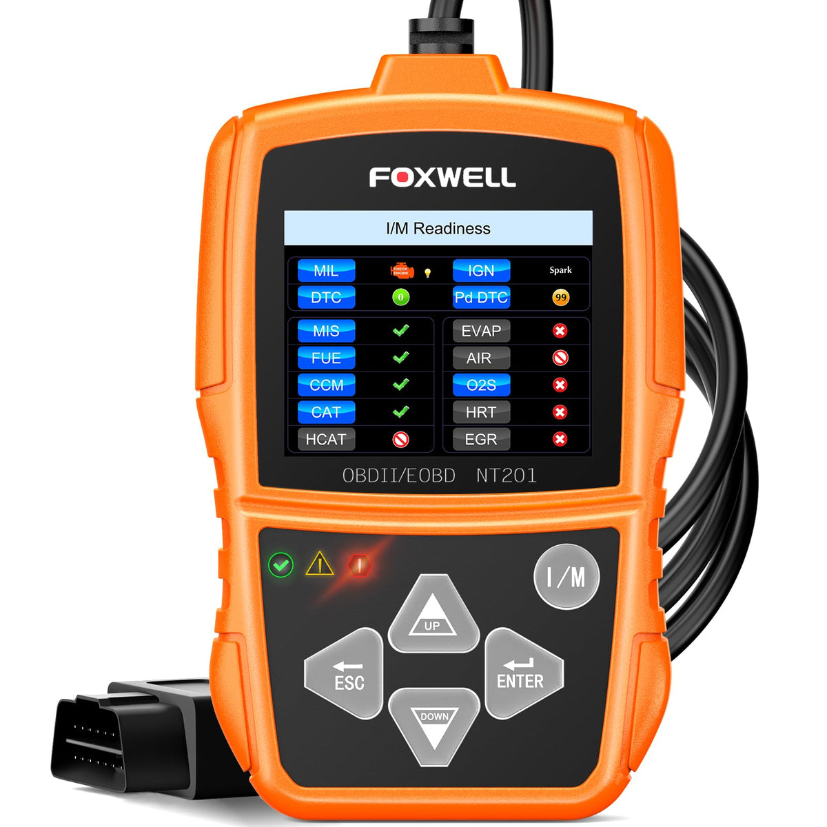 FOXWELL NT201 front panel showing buttons and port for fast diagnostics