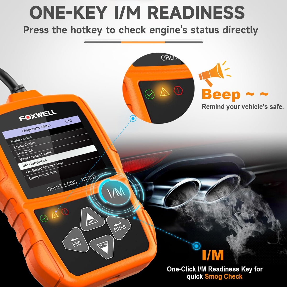 FOXWELL NT201 plugged into dashboard demonstrating in-vehicle use and convenience