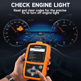FOXWELL NT201 OBD2 connector close-up for effortless plug-and-play vehicle hookup