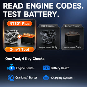 FOXWELL NT301 Plus plugged into vehicle OBDII port for instant diagnostics benefit