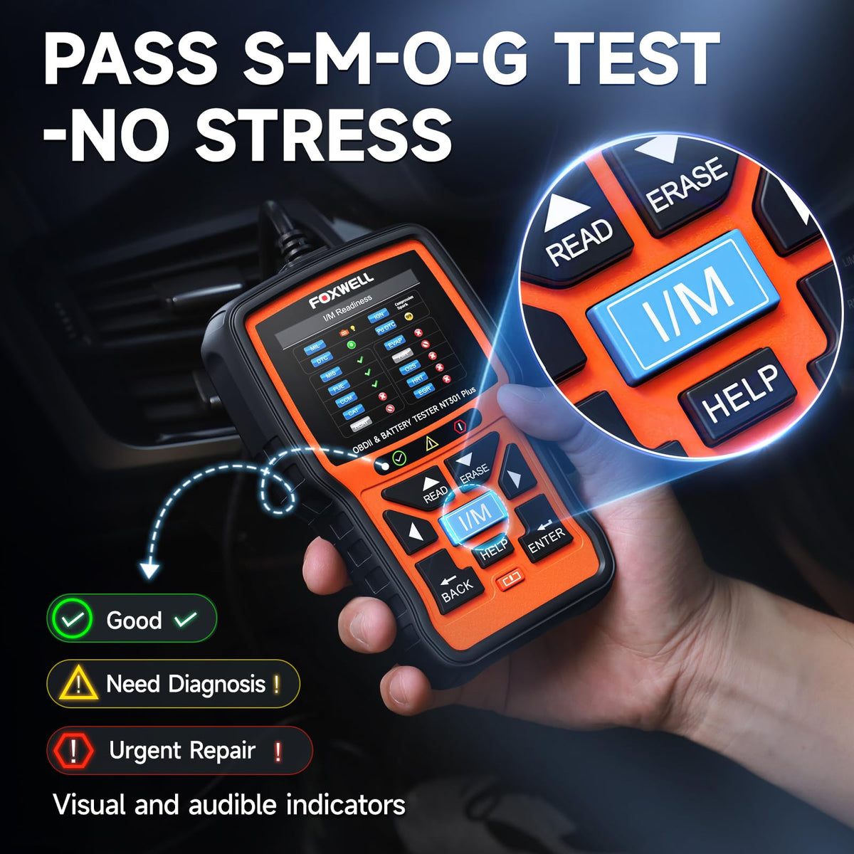 FOXWELL NT301 Plus product label and specs highlighting supported vehicles