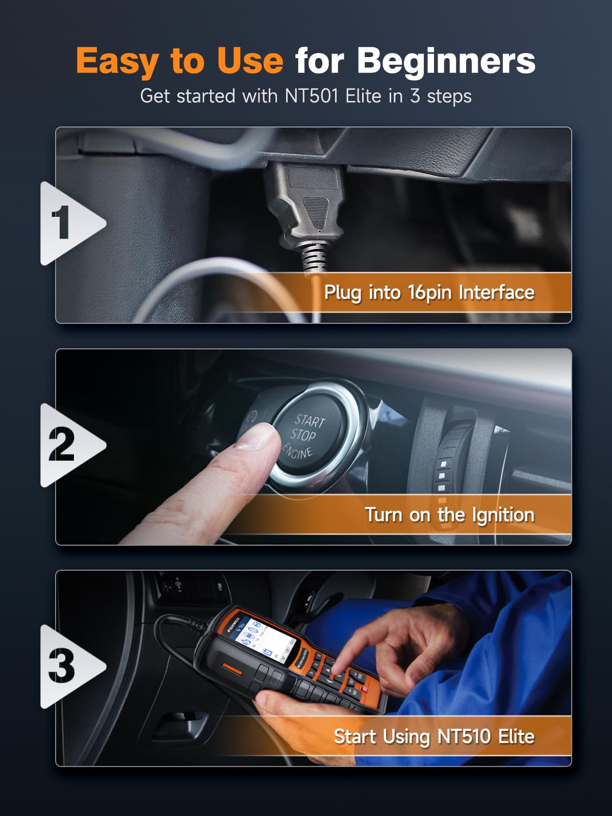 FOXWELL NT510 Elite interior view showing 32GB storage for diagnostic history