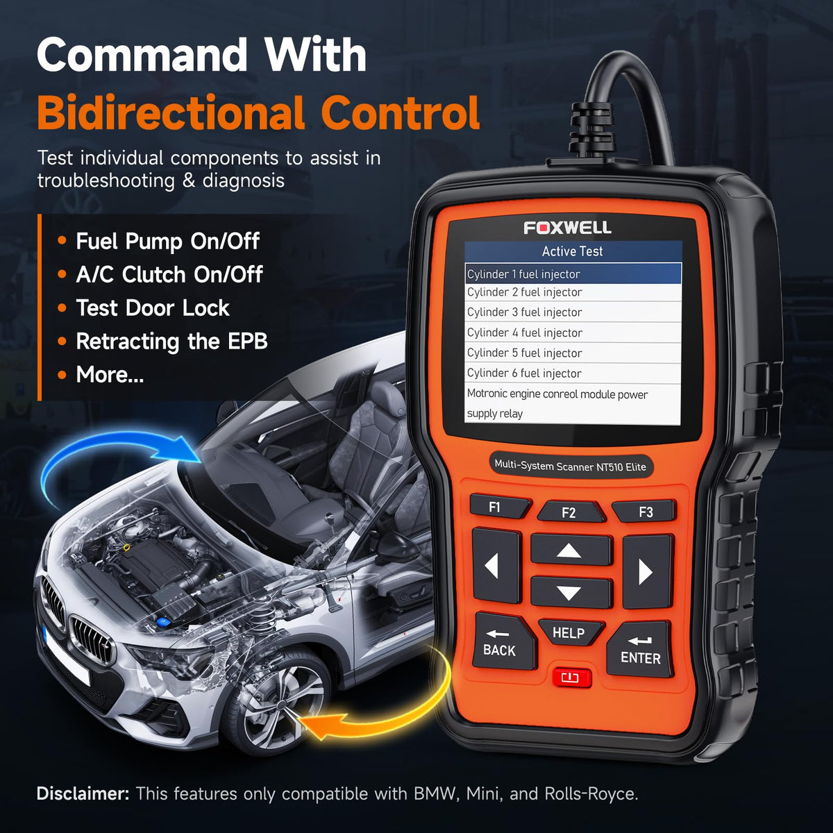 FOXWELL NT510 Elite active test engaged while triggering vehicle actuator for verification