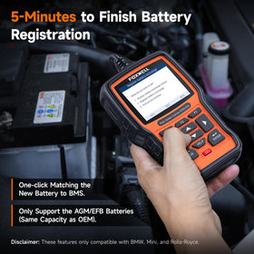 FOXWELL NT510 Elite battery registration screen demonstrating one-click BMS programming