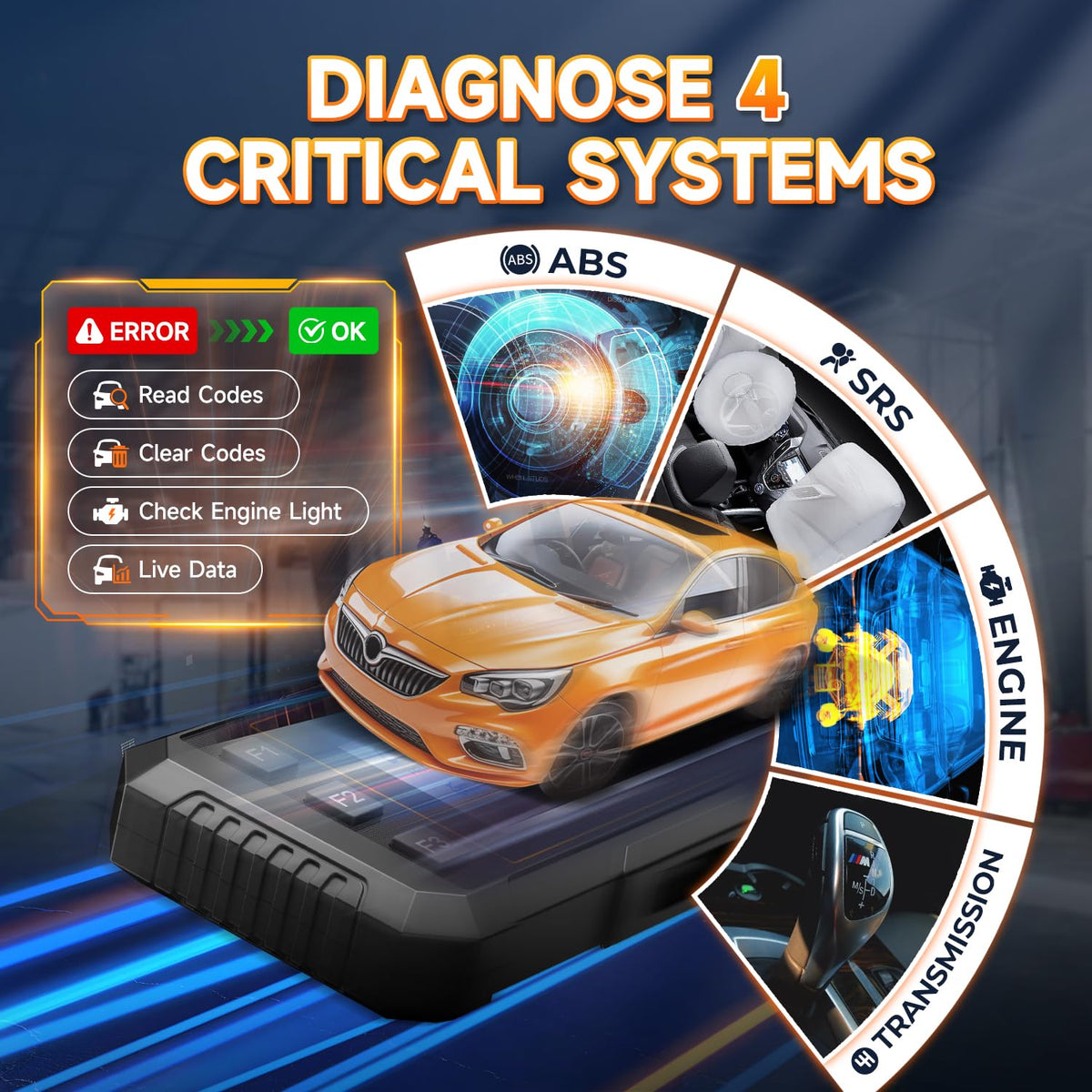 FOXWELL NT614 Elite plugged into vehicle OBD2 port enabling fast AutoVIN detection and diagnosis