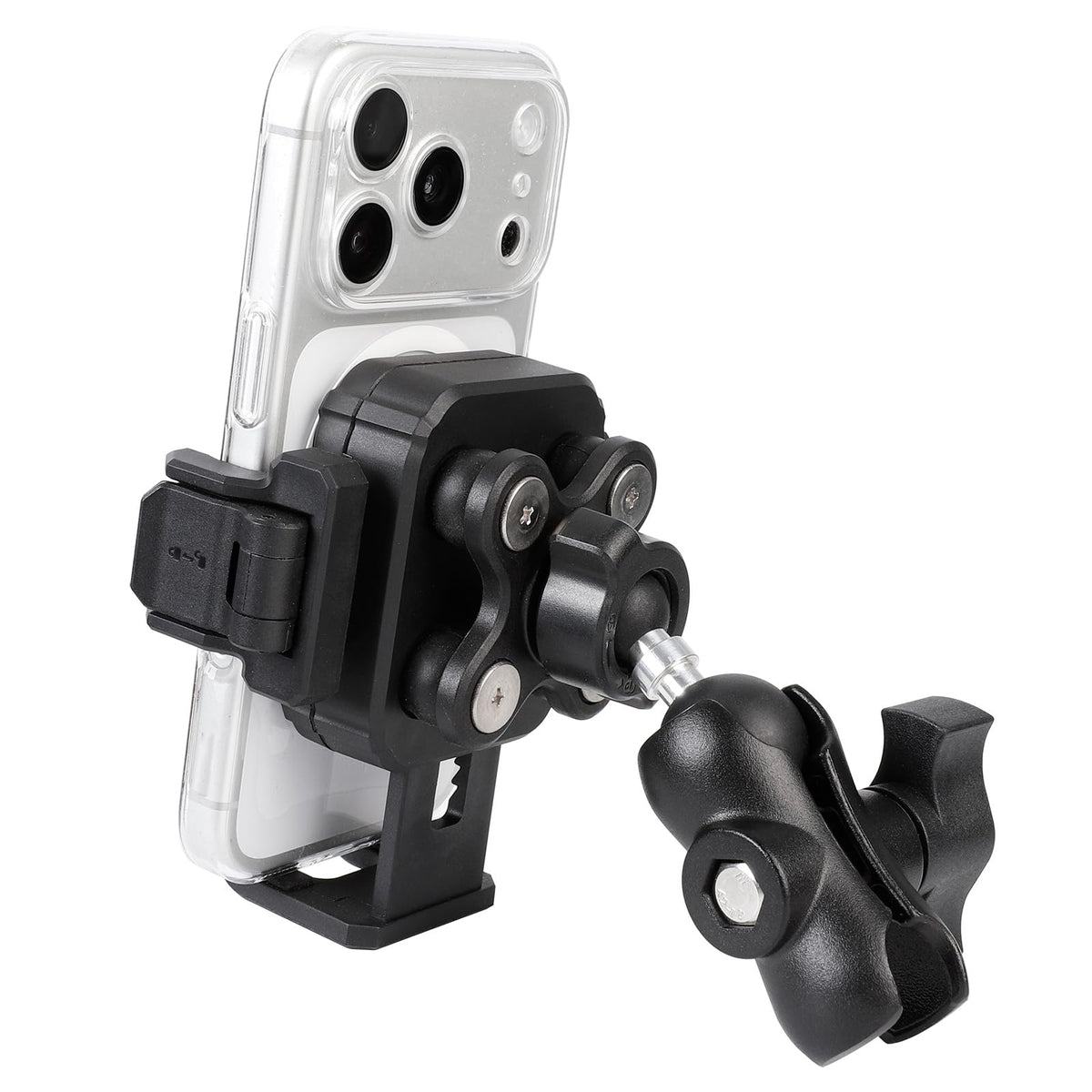 FPN front view phone holder showing sturdy clamp and easy access