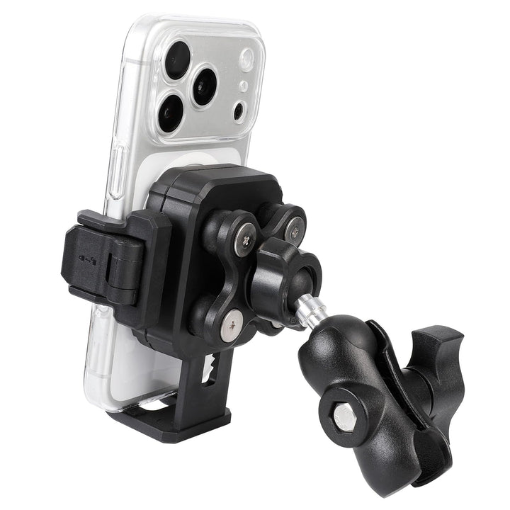 FPN front view phone holder showing sturdy clamp and easy access