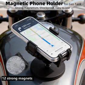 FPN phone mounted on gas tank demonstrating stable hands‑free navigation