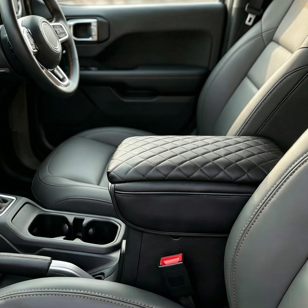 FQMY lifestyle shot of Jeep interior with cover adding protection and style