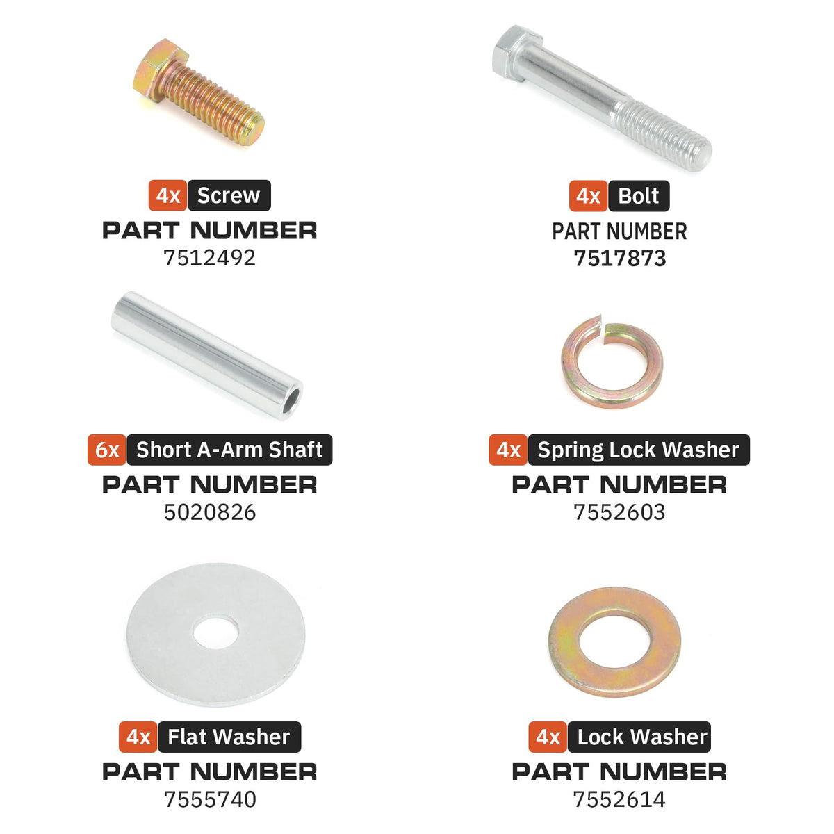 FQRANBO laid-out kit components showing shafts, bolts and hardware for complete rear A-arm rebuild