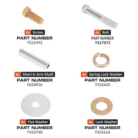 FQRANBO laid-out kit components showing shafts, bolts and hardware for complete rear A-arm rebuild