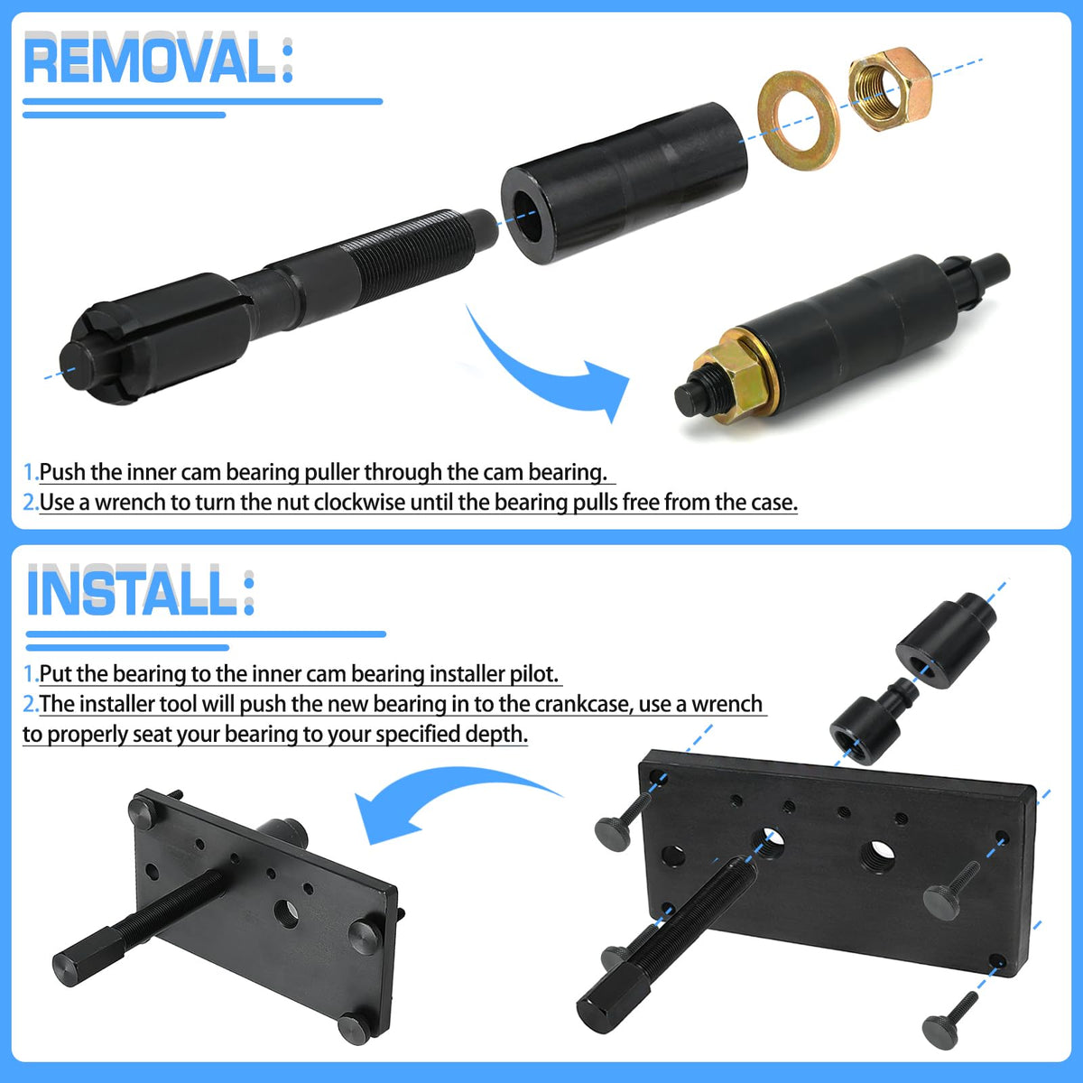 FQRANBO bearing puller holding needle bearings securely to stop them falling into crankcase