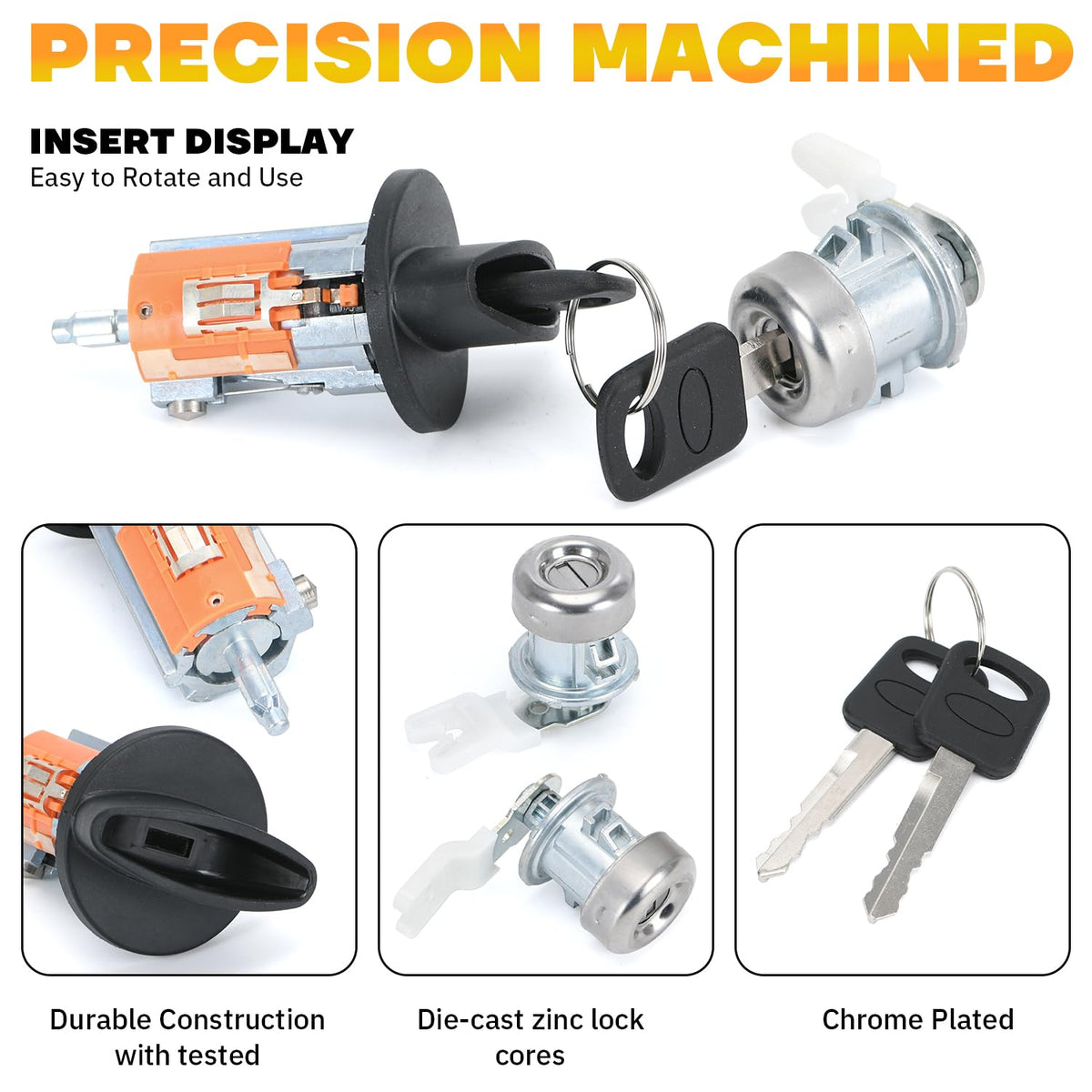 FQRANBO door lock cylinder chrome close-up, durable finish for long use