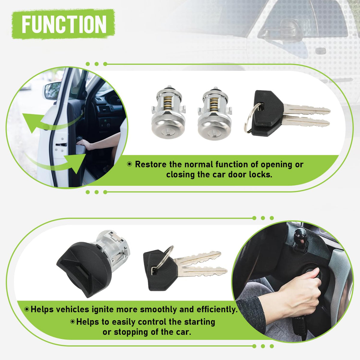 FQRANBO key sets detail showing two ignition and two door keys benefit