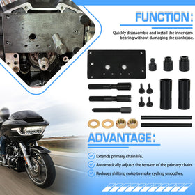 FQRANBO toolset being used on a Harley Twin Cam engine for safe bearing installation