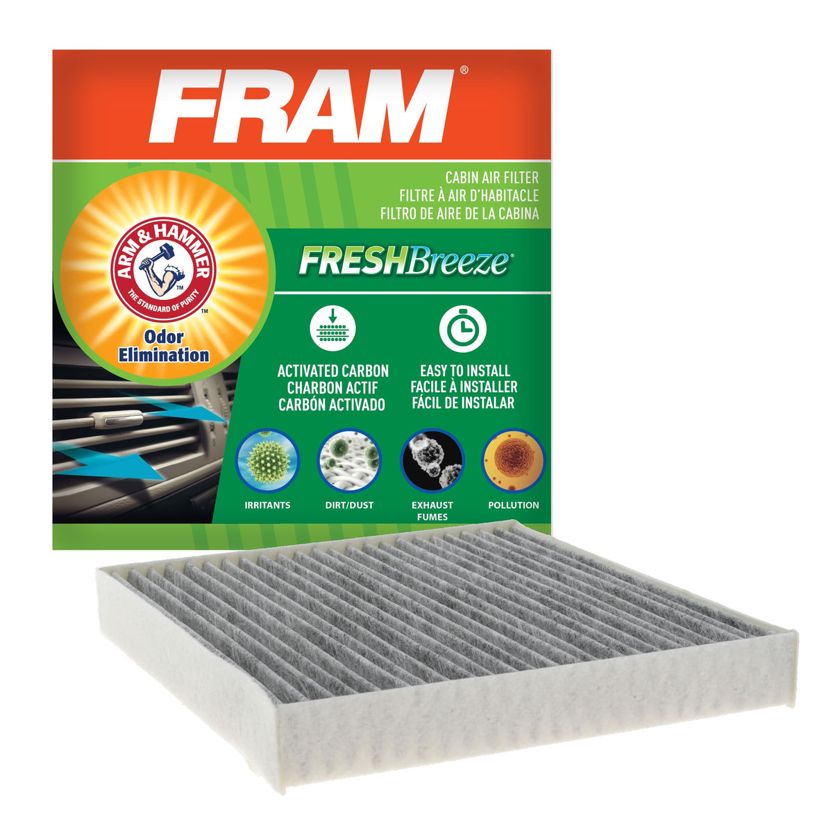 FRAM Fresh Breeze front packaging showing brand and model benefits