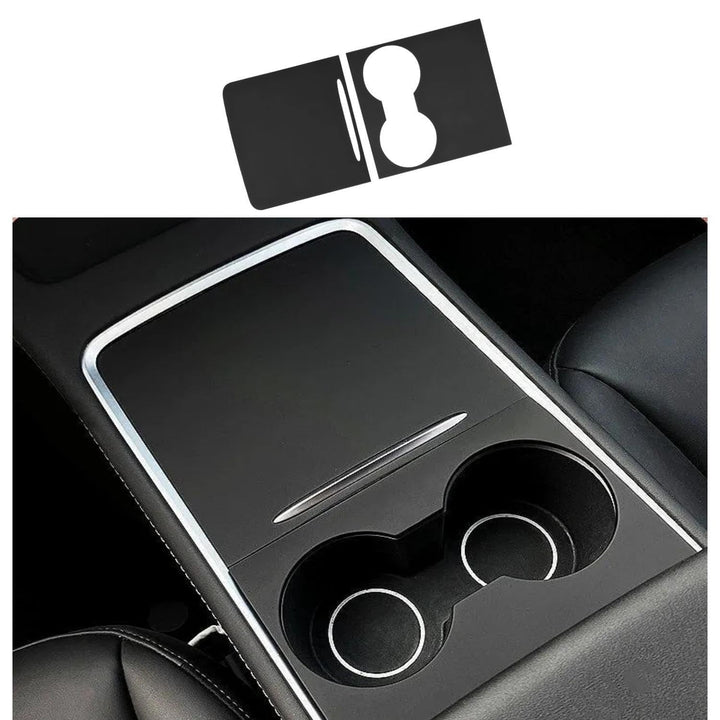 frani front view of matte black console wrap showing precise fit and sleek protection