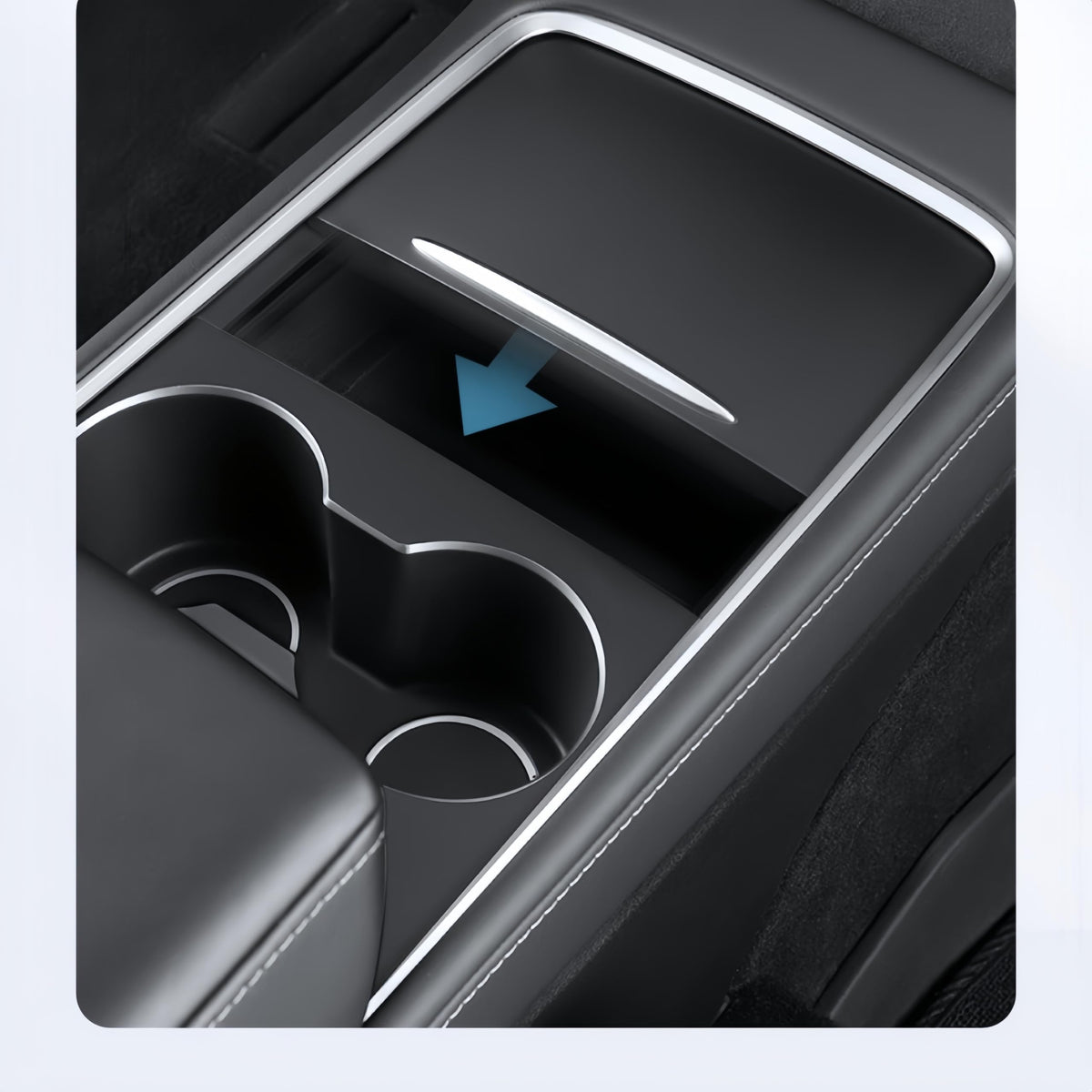 frani installed console wrap in Tesla Model 3 interior showing clean modern aesthetic