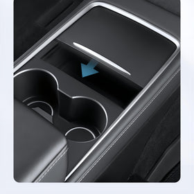 frani installed console wrap in Tesla Model 3 interior showing clean modern aesthetic