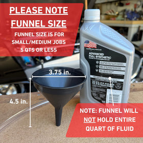 Franks Funnels clear tubing full length showing flexibility for reaching fill ports
