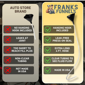 Franks Funnels hose splice and metal s-hook showing secure routing convenience